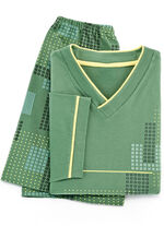 Shorty med V-ringning och tryckt motiv GRÜN-GELB-BUNT