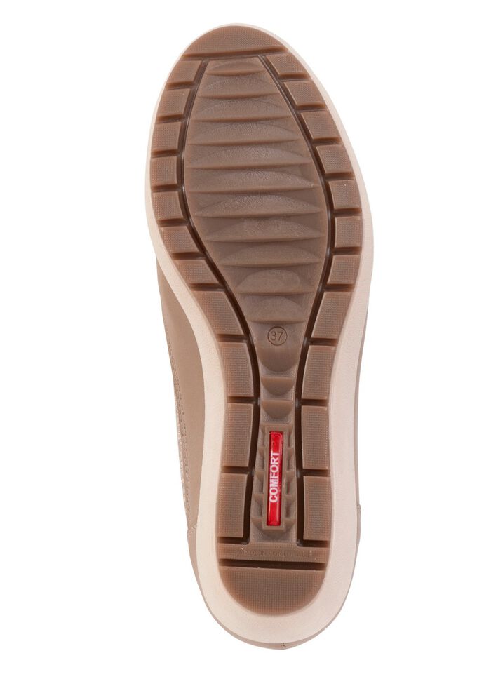 ELENA EDEN ballerina i nappal&auml;der och gl&auml;nsande pr&auml;glat l&auml;der TAUPE