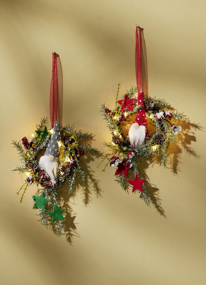 Jultomtekrans med LED-belysning, set om 2 