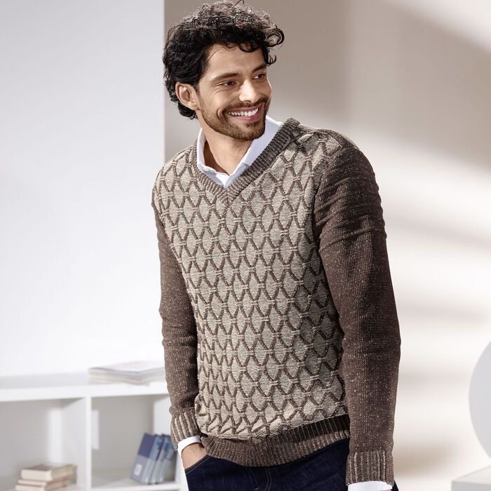 Marinerad tröja med v-ringning BEIGE-BRUN MÄLTARE