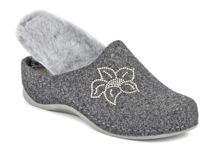 Mubb, fodrade damtofflor, bredd H, med lammskinn ANTRACIT