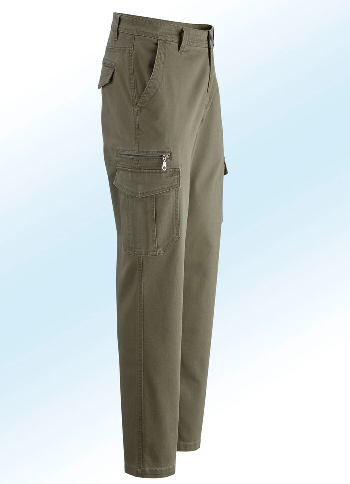 Byxor med cargofickor i 3 f&auml;rger OLIV