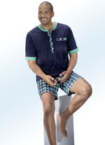 Värdepaket: Pyjamas och shorts med lång knappslå, bröstficka och rutigt mönster, 