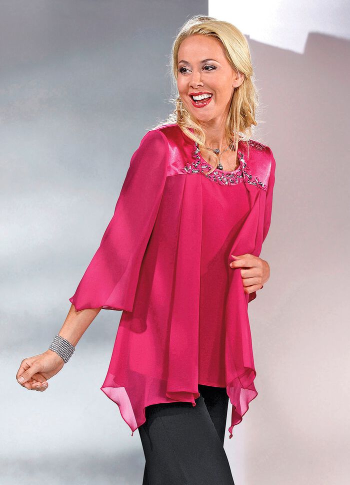 2-delat blus-set med glänsande satinkant FUCHSIA