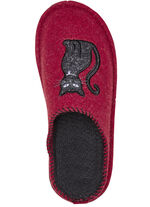 Klassiska damtofflor, bredd H, med söt kattapplikation RÖD