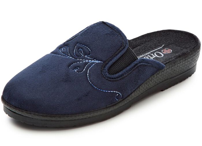 Tvåpack klassiska damtofflor, bredd H, med resårband 1x MARINE 1x CHIANTI