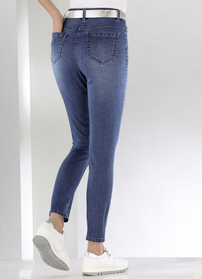 Jeans med blommiga öljetter och strass JEANS BLÅ