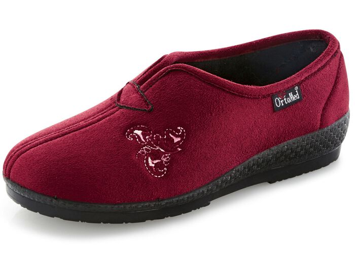 Klassiska damtofflor, bredd H, med broderi BORDEAUX