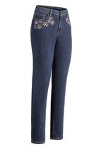 Jeans med handm&aring;lade blommotiv 