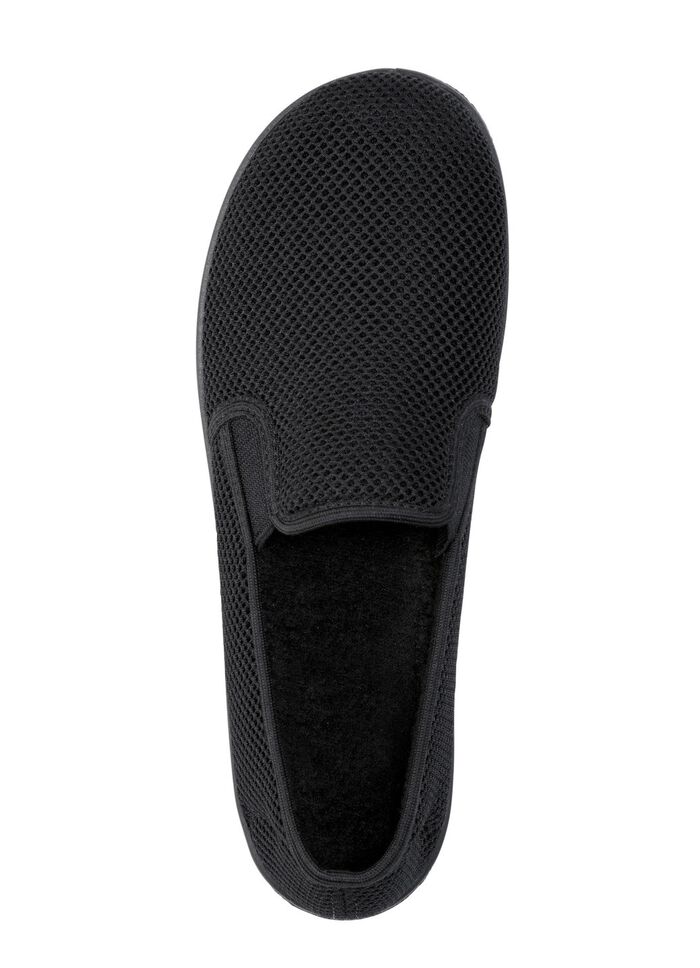 Tofflor tillverkade av luftigt, elastiskt textilmaterial SVART-VITT