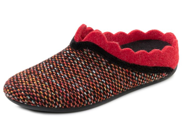 Laurina, klassiska damtofflor, med uttagbar fotb&auml;dd SVART-R&Ouml;D-F&Auml;RGERIGT