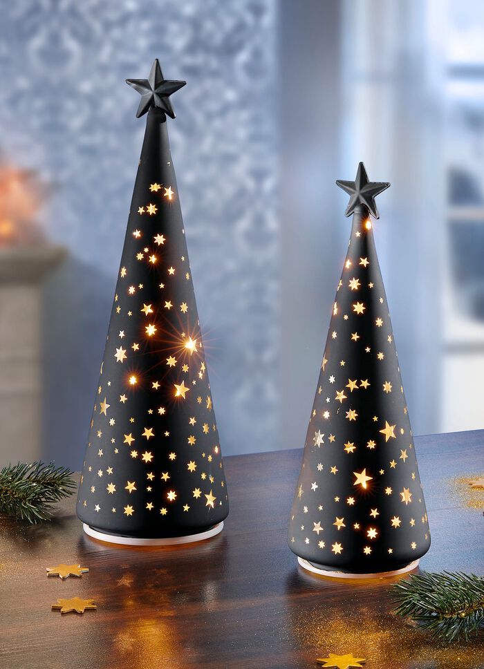 Batteridrivna LED-koner, set om 2, gjorda av glas 