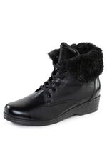 ELENA EDEN st&ouml;vletter med sn&ouml;rning och uppvikbar lammskinnskrage 