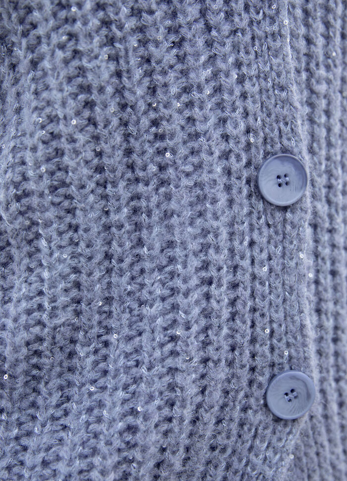 Kofta med paljettgarn JEANS BLÅ MELANGE