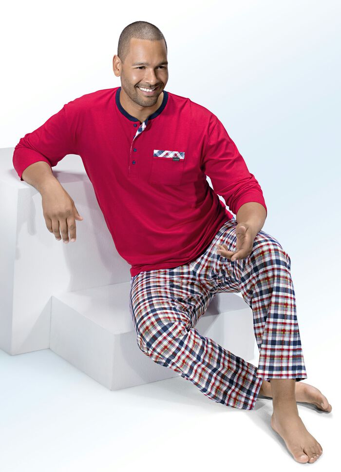 Pyjamas med knappslå, bröstficka och rutig design RÖD-FÄRGIG