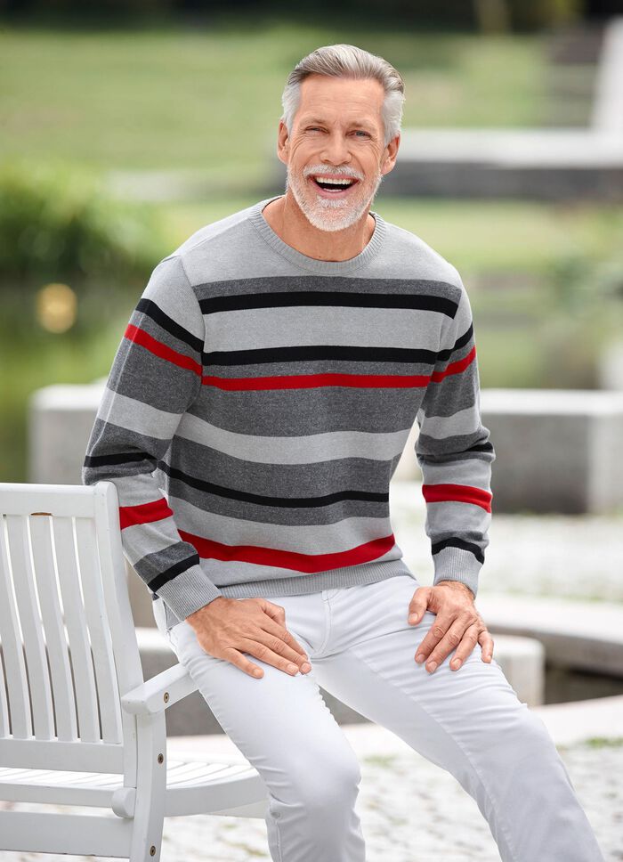 Trendig rundhalsad tr&ouml;ja i 2 f&auml;rger GRAU-SCHWARZ-ROT