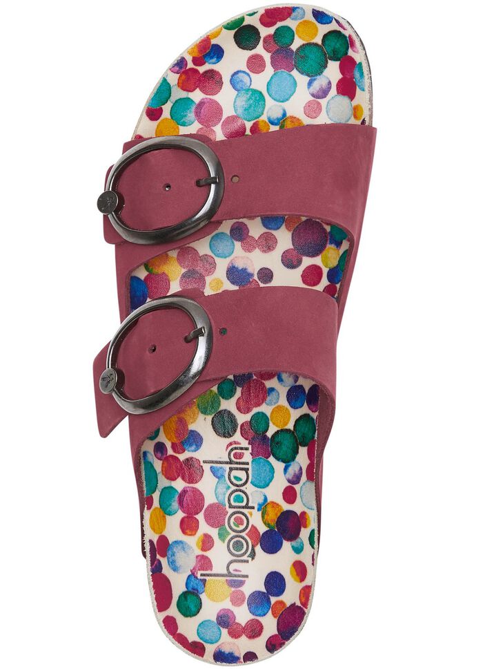 Andrea Conti-pantoletter med innersula i l&auml;der med f&auml;rgglada tryck BORDEAUX