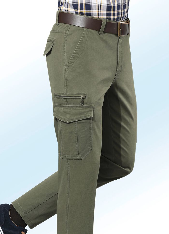Byxor med cargofickor i 3 f&auml;rger OLIV