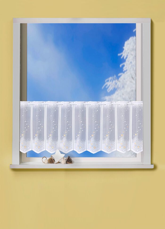 Kort gardin av handf&auml;rgad jacquard 