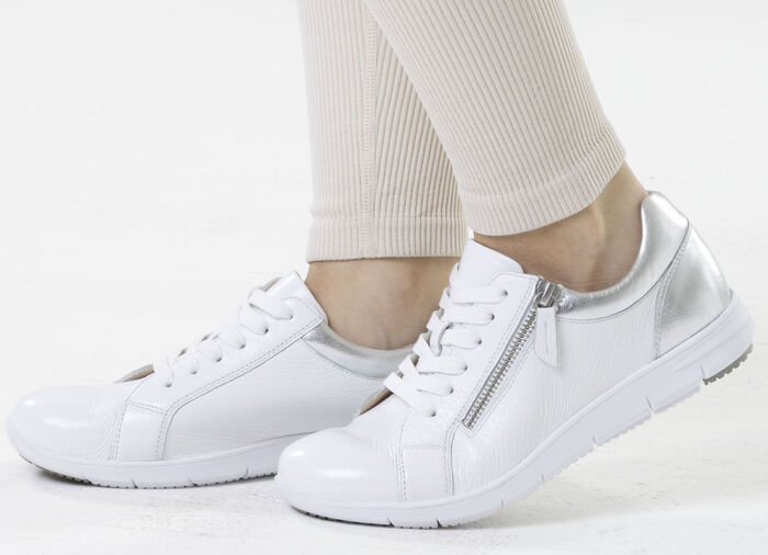 ELENA EDEN, bekväma damsneakers, vidd G, med uttagbar fotbädd VIT-SILVER