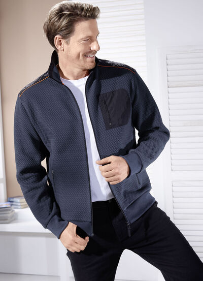 Sweatjacka av strukturerat tyg, , large