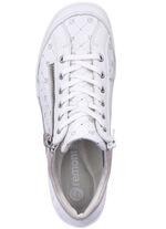 Remonte-sko med sn&ouml;rning gjord av tryckt och skimrande metalliskt syntetmaterial VIT-PUDERROSA