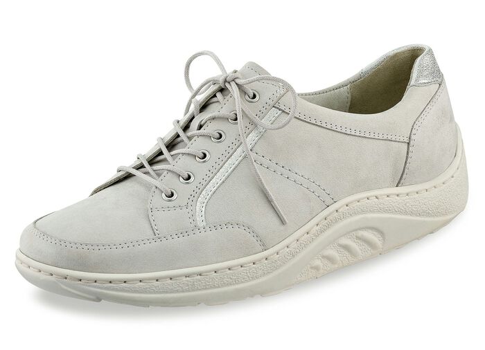 Waldl&auml;ufer sn&ouml;rsko med eleganta metalliska l&auml;derinl&auml;gg PASTELLGR&Aring;