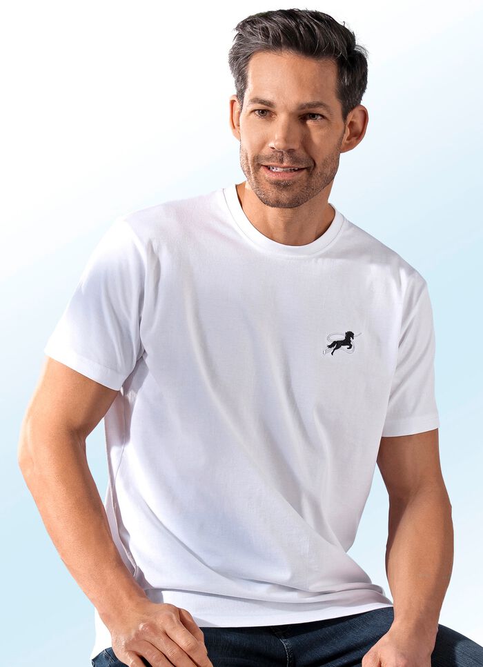 3-pack T-shirts, enf&auml;rgade med broderat motiv 