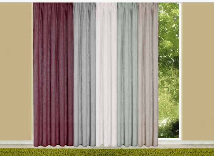 Halvtransparent gardin i linnelook TAUPE
