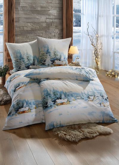 Dubbelsidigt tryckt s&auml;ngkl&auml;derset med vinterlandskap 