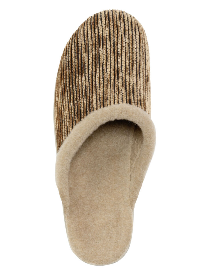 Laurina tofflor gjorda av iriserande manchestermaterial med filtkant CAMEL