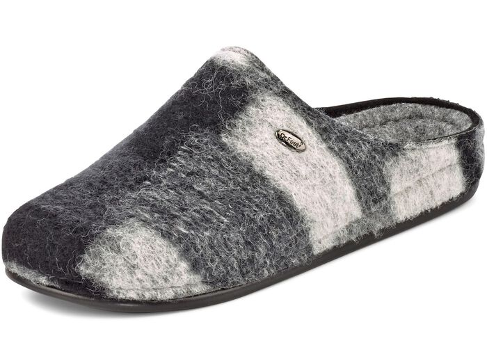 Tofflor av fluffigt, f&auml;rgglatt ulltyg GR&Aring; SVART