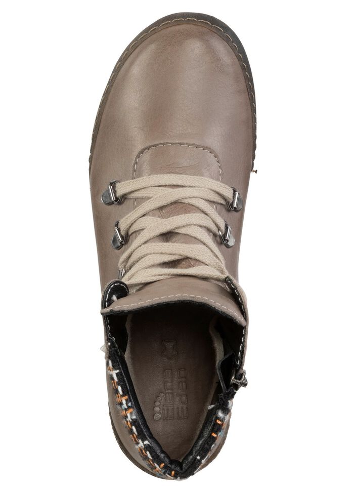 ELENA EDEN skosko med sn&ouml;rning och vadderad skaftkant i textil TAUPE