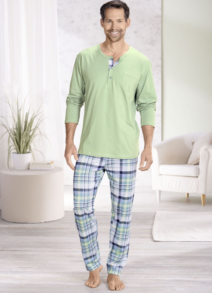 Pyjamas med knappsl&aring; och &ouml;ppna manschetter 