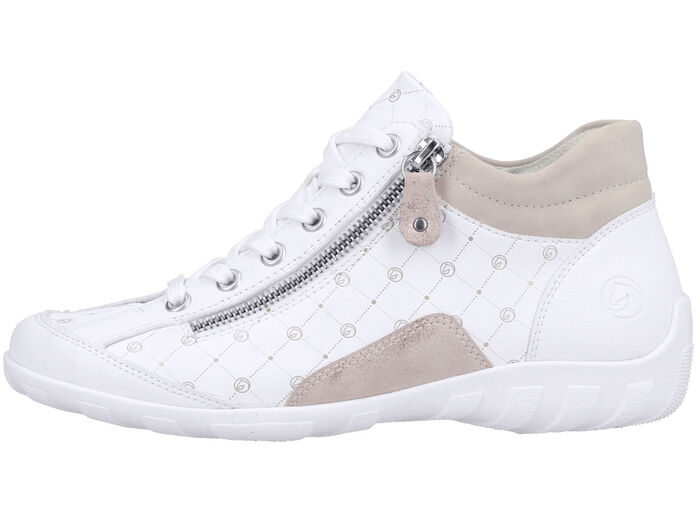 Remonte-sko med sn&ouml;rning gjord av tryckt och skimrande metalliskt syntetmaterial VIT-PUDERROSA