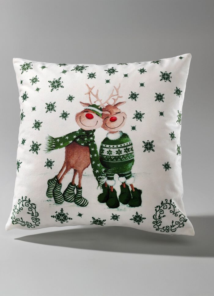 Kuddfodral med renpar i sammetslook GR&Ouml;N