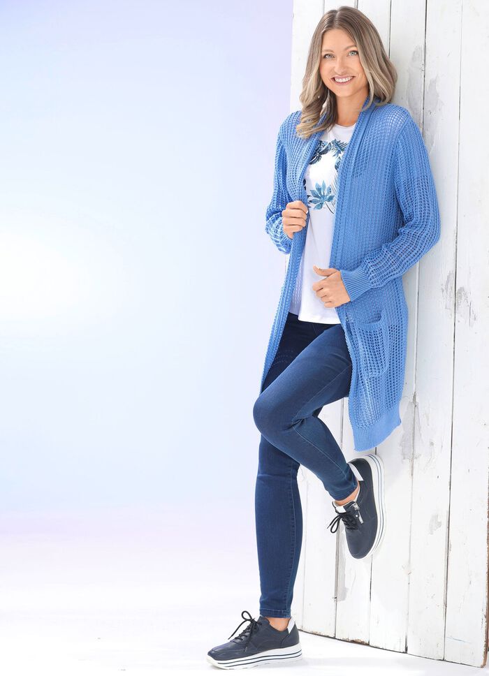 L&aring;ng cardigan i stretchig randig look 