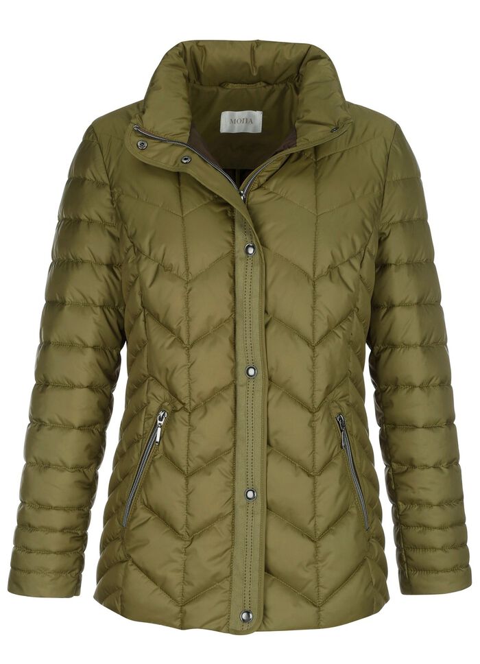 Quiltad jacka med dragkedja under tryckarfodralet 