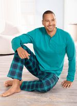 Pyjamas med knappsl&aring; och &ouml;ppna kanter 