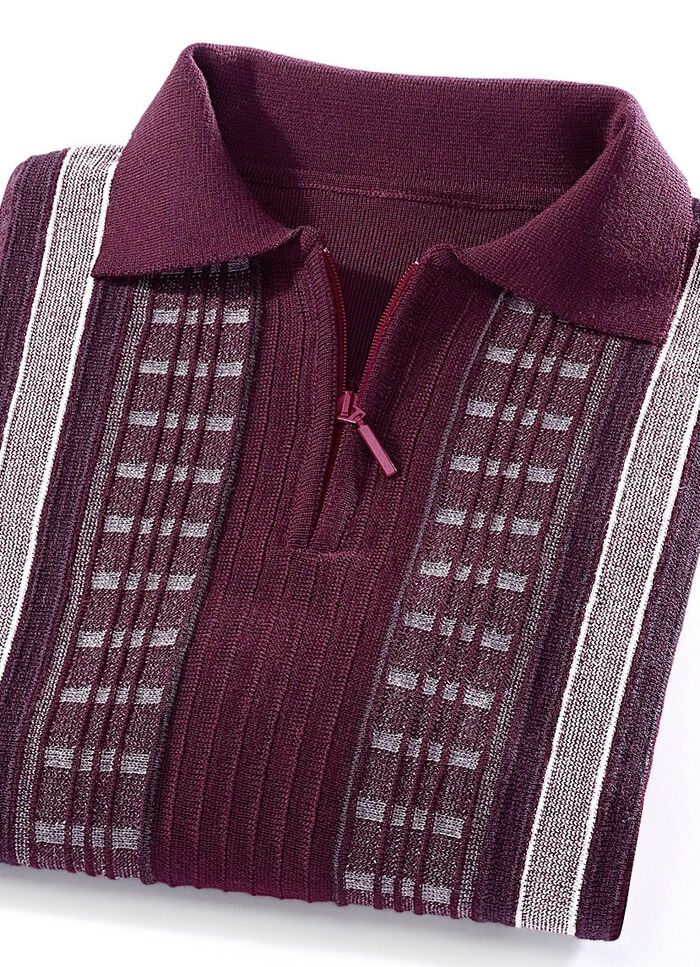 Fascinerande pikétröja med kort dragkedja BORDEAUX MELERAD