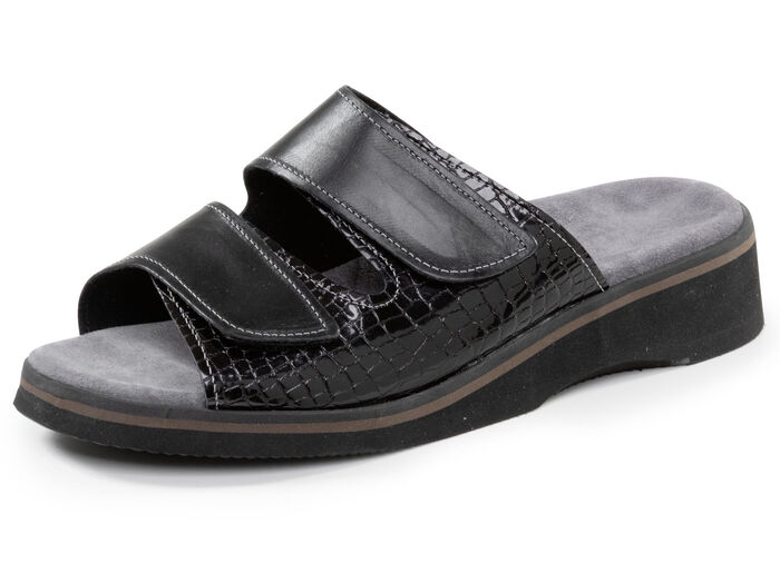 Bekväma damslippers, bredd K, med kardborreband SCHWARZ