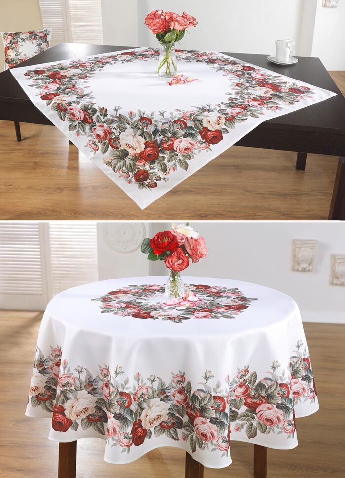 Uttrycksfull duk med en f&ouml;rtrollande rosdesign 