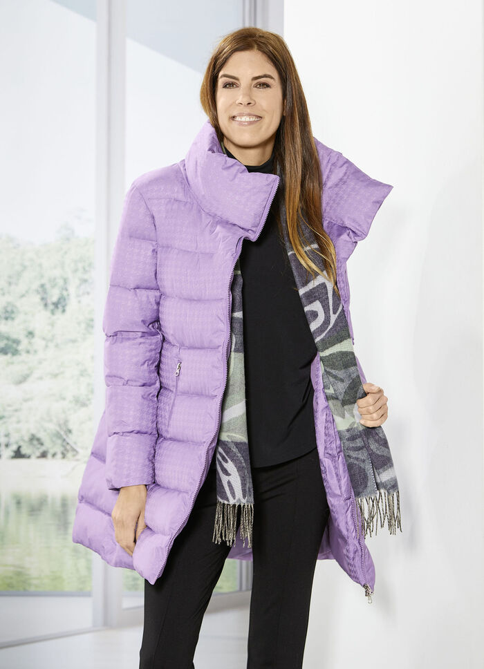 Lång jacka med en subtilt glänsande houndstooth-design 