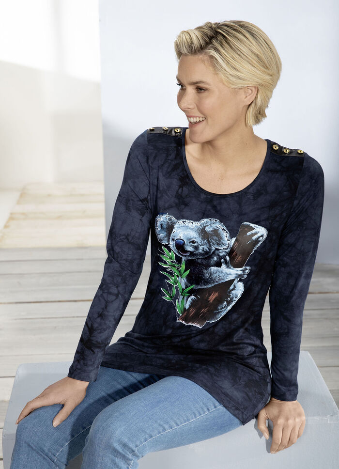 Lång topp med motiv inkjet-tryck i 2 färger ANTRACITBATIK
