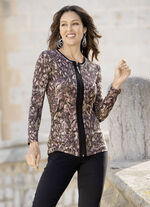 Skjortjacka med flatlocksöm ROSÉ-TAUPE-SVART