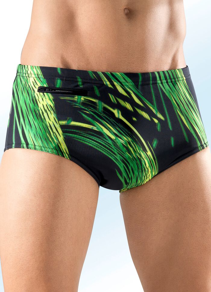 Badbyxor i högre modell med färgglatt tryck över hela SVART-GRÖN-GUL