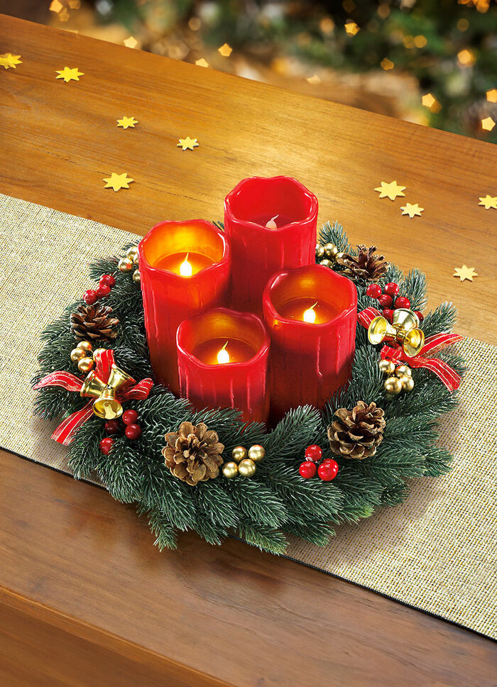 Adventskrans med LED äkta vaxljus RÖD