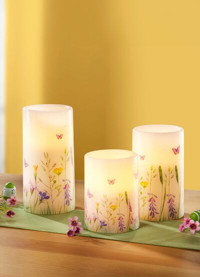 LED &auml;kta vaxljus, set om 3, med fj&auml;rrkontroll 