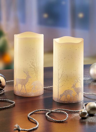 Batteridrivet LED &auml;kta vaxljus, set om 2 