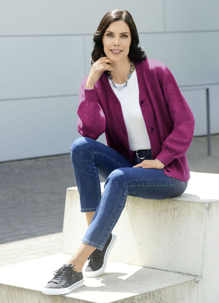 Cardigan med en fluffig, mjuk känsla MAGENTA MELERAD